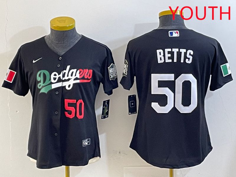 Youth Los Angeles Dodgers #50 Betts Black Mexico Game 2025 Nike MLB Jersey style 8
